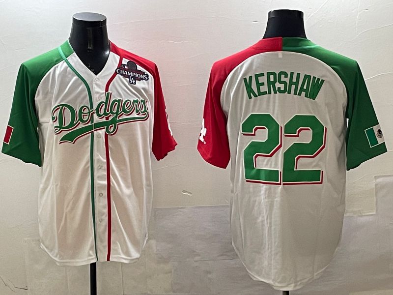 Men Los Angeles Dodgers #22 Kershaw White Green Game 2025 Nike MLB Jersey style 2->los angeles dodgers->MLB Jersey